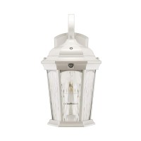 Euri Lighting Efl-140W-Md Flickering Flame Lantern, Water Glass, With Integrated Security Light (3000K), Photocell And Motion-Sensor (Dusk-To-Dawn), White Housing