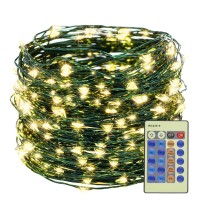 Decute 300Led 99Ft Christmas Tree String Lights Green Wire Dimmable With Remote Control, Ul Listed Plug In Fairy Starry Lights Decorative For Christmas Tree Party Wedding Indoor Outdoor Warm White