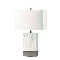 Homeroots Lighting 8-Inch X 13-Inch X 25-Inch White Brushed Nickel Metal Shade Table Lamp