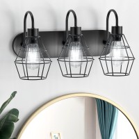 Elibbren Retro Style Industrial Bathroom Vanity Light 3 Lights, Vintage Matte Black Wall Sconce With Caged, E26 Base Farmhouse Bathroom Wall Light Fixture For Bathroom Vanity,Ul Listed