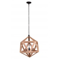 3 Light Pendant With Black & Wood Finish