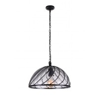 1 Light Down Pendant With Black & Wood Finish