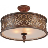 5 Light Drum Shade Flush Mount With Brushed Chocolate Finish