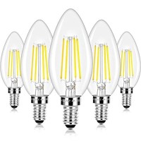 Led Candle Bulbs 40W Equivalent, E12 Candelabra Light Bulbs 4W 470Lm Clear Edison Led Bulbs, Daylight White 5000K Classic Bright Filament Bulbs, Non-Dimmable Decorative Bulbs For Lamps, Pack Of 5