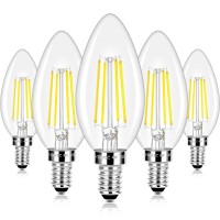 Led Candle Bulbs 40W Equivalent, E12 Candelabra Light Bulbs 4W 470Lm Clear Edison Led Bulbs, Daylight White 5000K Classic Bright Filament Bulbs, Non-Dimmable Decorative Bulbs For Lamps, Pack Of 5