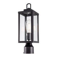 Gruenlich Outdoor Post Lighting Fixture Pole Lantern, E26 Medium Base Max 60W, Metal Housing Plus Glass, Matte Black Finish, Bulb Not Included, 1 Pack