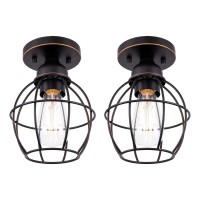 Gruenlich Semi Flush Mount Ceiling Light Fixture For Outdoor And Indoor, One E26 Medium Base 60W Max, Metal Housing And Metal Cage, Bulb Not Included, 2-Pack, Oil Rubbed Bronze Finish