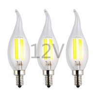 Opalray 12V - 24V Dc Low Voltage Led Candle Bulb, 4W 400Lm, 6000K Cool White Light, 40W Incandescent Replacement, Dimmable With Dc 12V Pwm Dimmer, Clear Glass Flame Tip, 12Volts Power Operated, 3-Pack