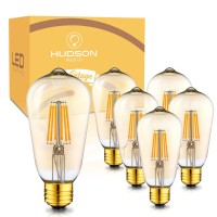 Hudson Bulb Co. Vintage Led Edison Light Bulbs 60W (6 Pack)- E26/E27 Base Dimmable Decorative Lightbulbs - St58 Style Warm Light (2700K Warm, 6 - Dimmable)