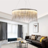 Moooni Round Aluminum Tassel Linear Chandelier Modern Dining Room Linear Chandelier Aluminum Tassel Pendant Ceiling Light Fixture For Bedroom Dining Room Kitchen Island Over Table W32 X H 14