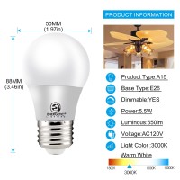 Energetic Lighting Led Refrigerator Bulb 40 Watt Equivalent, 3000K Warm White, Dimmable A15 Ceiling Fan Light Bulbs, E26 Base, Ul Listed, 6 Pack