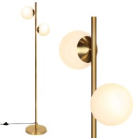 Tangkula Mid Century Globe Floor Lamp With 2 Led Bulbs For Living Room, Frosted Glass Lamp With Foot Switch, Modern Tall Pole Standing Light For Home Office, Indoor Sphere Floor Lamp (2-Globe, Gold)