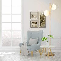 Tangkula Mid Century Globe Floor Lamp With 2 Led Bulbs For Living Room, Frosted Glass Lamp With Foot Switch, Modern Tall Pole Standing Light For Home Office, Indoor Sphere Floor Lamp (2-Globe, Gold)