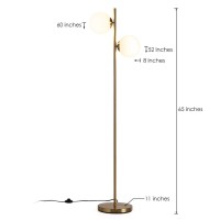 Tangkula Mid Century Globe Floor Lamp With 2 Led Bulbs For Living Room, Frosted Glass Lamp With Foot Switch, Modern Tall Pole Standing Light For Home Office, Indoor Sphere Floor Lamp (2-Globe, Gold)