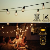 Festival Depot 10Ft Patio String Lights With 10 Waterproof G40 Globe Bulbs (1 Spare) For Christmas Halloween, E12 Socket, Warm White