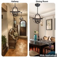 Dllt Vintage Pendant Hanging Light, Flush Mount Ceiling Chandelier Lamp With Metal Spherical Shade For Kitchen, Dining Room, Living Room, Hallway, Bedroom, Entryway 3-Light, E12 Base-Matte Black