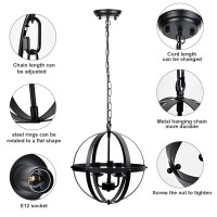 Dllt Vintage Pendant Hanging Light, Flush Mount Ceiling Chandelier Lamp With Metal Spherical Shade For Kitchen, Dining Room, Living Room, Hallway, Bedroom, Entryway 3-Light, E12 Base-Matte Black