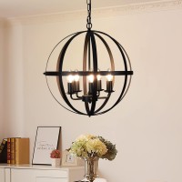 Dllt Pendant Light Metal, 5-Light Globe Pendant Lighting, Adjustable Hanging Ceiling Chandelier Light Flush Mount For Kitchen, Dining Room, Living Room, Hallway, Bedroom, Entryway, E12-Matte Black