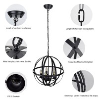 Dllt Pendant Light Metal, 5-Light Globe Pendant Lighting, Adjustable Hanging Ceiling Chandelier Light Flush Mount For Kitchen, Dining Room, Living Room, Hallway, Bedroom, Entryway, E12-Matte Black