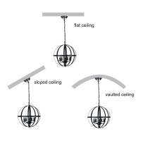 Dllt Pendant Light Metal, 5-Light Globe Pendant Lighting, Adjustable Hanging Ceiling Chandelier Light Flush Mount For Kitchen, Dining Room, Living Room, Hallway, Bedroom, Entryway, E12-Matte Black