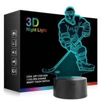 Hockey Player 3D Night Light Lamps For Kids 7 Led Color Changing Touch Table Desk Lamps Lighting Cool Toys Gifts Birthday Xmas Decoration For Sports Hockey Fan