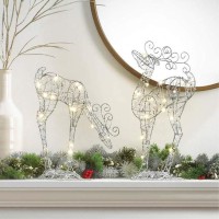 These reindeer decorations are constructed of braided mesh sprinkled with glitter and wrapped around a sturdy wire frame The twinkling fairy LED lights are longlasting and energy efficient 17inch Looking Up Weight 06 pound 9 x 425 x 172 inches tall Wire w