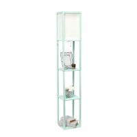 Floor Lamp Etagere Organizer Storage Shelf With Linen Shade Aqua