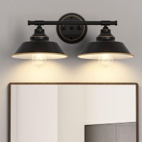 Farmhouse Rustic Style Vintage 2-Lights Vanity Wall Sconce Lighting, Elibbren E26 Base Metal Matte Black Industrial Bathroom Wall Light Fixture For Bathroom Vanity Mirror Cabinets Dressing Table