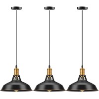 Pynsseu Farmhouse Style Industrial Pendant Light, Vintage Barn Hanging Pendant Lighting, Modern Pendant Lamp Fixture 3 Pack, Oil Rubbed Black Finish