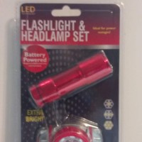 LED Technology Flashlight and Headlamp set is ideal for power outages The batterypowered set features four light modes 1 LED 3 LED 7 LED and Flashing mode Requires 6 AAA batteries not included The set comes packaged in a blister pack for display and red c