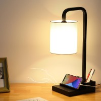 Iporovon 3Way Dimmable Touch Control Lamps For Nightstand Bedside Lamp With Usb Ports Outlet Linen Shade 2 Phone Stand P