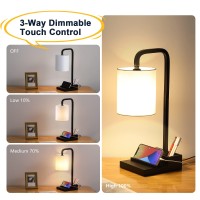 Iporovon 3Way Dimmable Touch Control Lamps For Nightstand Bedside Lamp With Usb Ports Outlet Linen Shade 2 Phone Stand P