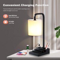 Iporovon 3Way Dimmable Touch Control Lamps For Nightstand Bedside Lamp With Usb Ports Outlet Linen Shade 2 Phone Stand P