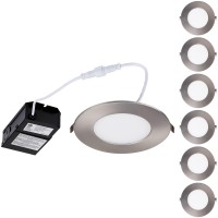 Torchstar E-Lite Series 4 Inch Ultra Thin Led Recessed Lights With J-Box, Slim Panel Downlight, 105W Cri90+, 10%-100% Dimmable, Satin Nickel, 2700K Soft White, Etl & Energy Star Listed, Pack Of 6