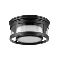 Globe Electric 44480 Brisbane 1Light Outdoor Indoor Flush Mount Ceiling Light Matte Black Frosted Glass Shade Bulb Not Inclu