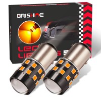 Brishine Super Bright 1157 2057 2357 7528 1157A Bay15D Led Bulbs Amber Yellow 9-30V Non-Polarity 24-Smd Led Chipsets With Projector For Turn Signal Lights, Side Marker Lights(Pack Of 2)