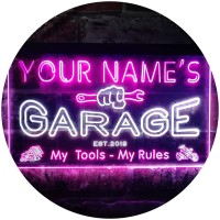 Advpro Personalized Your Name Est Year Theme Garage Man Cave Decor Dual Color Led Neon Sign White & Purple 24