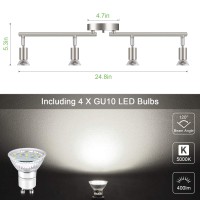 Unicozin Led 4 Light Track Lighting Kit, Matt Nickel 4 Way Ceiling Spot Lighting, Flexibly Rotatable Light Head, Modern Track Light Included 4 X Led Gu10 Bulb (4W, Daylight White 5000K, 400Lm)