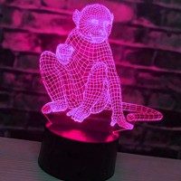 Jinnwell 3D Monkey Night Light Lamp Illusion Led 7 Color Changing Touch Switch Table Desk Decoration Lamps Gift With Acrylic Fla