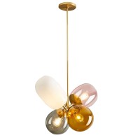 Kco Lighting Modern Colorful Pendant Light Gold Globe Pendant Lighting Stained Glass Balloon Chandelier Light Fixture Colored Gl