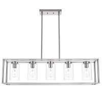 Vinluz Contemporary Chandeliers Brushed Nickel 5 Light Modern Dining Room Lighting Fixtures Hanging Kitchen Island Linear Penda