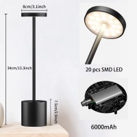 Sakringt Cordless Table Lamps Rechargeable,6000Mah Portable Battery Operated Led Desk Lamps,3-Levels Stepless Dimmable Battery Powered Table Light For Restaurant/Bedroom/Home/Outdoor(Black)