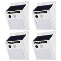 Torchstar Outdoor Led Solar Powered Motion Sensor Light, Ip65 Waterproof Cordless Outdoor Wall Lighting For Driveway, Patio, Garage, Porch, 6500K Pure White, White, Pack Of 4