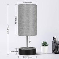 Gabori Usb Bedside Table Lamps, Bedroom Lamp With 2 Usb Charging Ports & Two Ac Outlets, Pull Chain Switch Nightstand Lamp With Gray Cylinder Shade, Ambient Light For Bedroom Living Room Office (Grey)