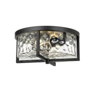 Odeums Indoor Flush Mount Lights, 2-Lights Interior Exterior Ceiling Lights Fixture, Antique Bronze Finish With Clear Hammered Glass