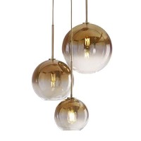 H Xd Global Set 3-Light Globe Gradient Gold Glass Pendant Light,Modern Glass Hanging Light Chaniler Light (Gold)