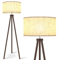 Lepower Wood Tripod Floor Lamp, Mid Century Standing Lamp For Living Room, Flaxen Lamp Shade, Modern Design Standing Lamp With E26 Lamp Base, Tall Floor Lamp For Bedroom, Study Room And Office