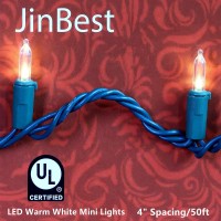 Jinbest 150 Led Warm White Christmas Lights, Ul Certified And Commercial 50 Ft Green Wire Decorator Series, For Indoor And Outdoor Use.