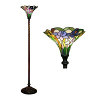 Homeroots Bronze Glass, Metal Tiffany-Style Iris Torchiere