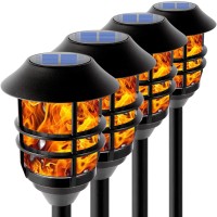 Flickering Flame Solar Outdoor Lights, Waterproof Pathway Torches, Led Metal Landscape Path Lights For Garden Patio Balcony & Pool (Pack Of 4)